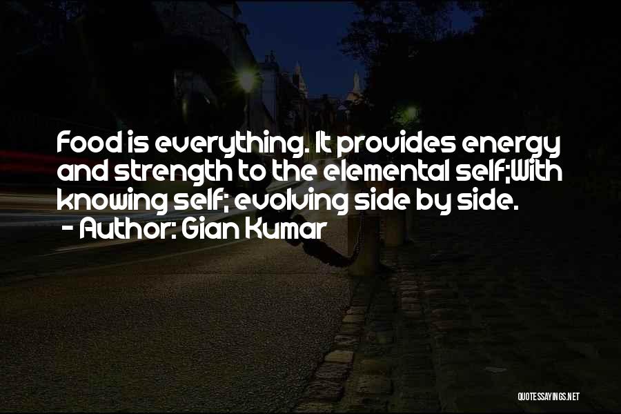 Gian Kumar Quotes: Food Is Everything. It Provides Energy And Strength To The Elemental Self;with Knowing Self; Evolving Side By Side.