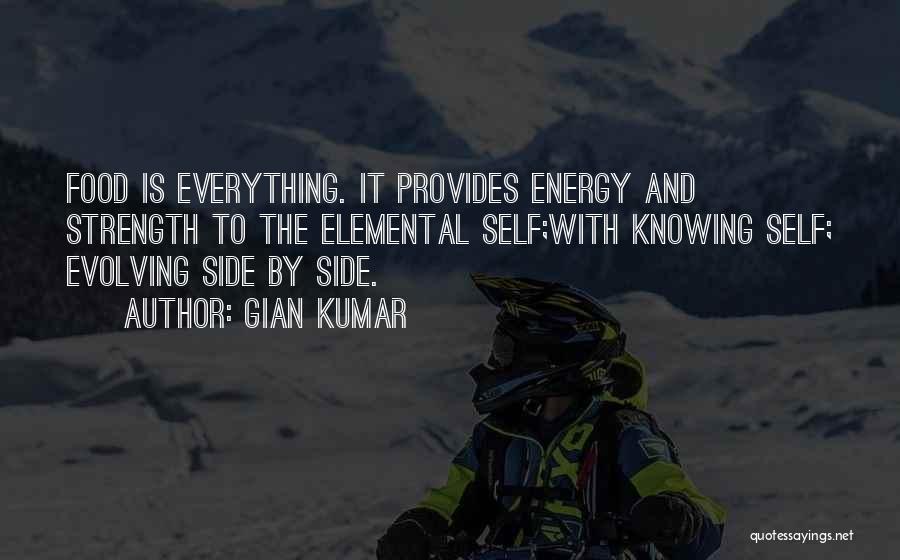 Gian Kumar Quotes: Food Is Everything. It Provides Energy And Strength To The Elemental Self;with Knowing Self; Evolving Side By Side.