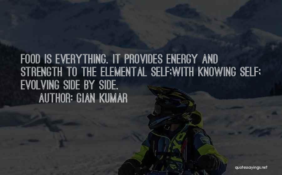 Gian Kumar Quotes: Food Is Everything. It Provides Energy And Strength To The Elemental Self;with Knowing Self; Evolving Side By Side.