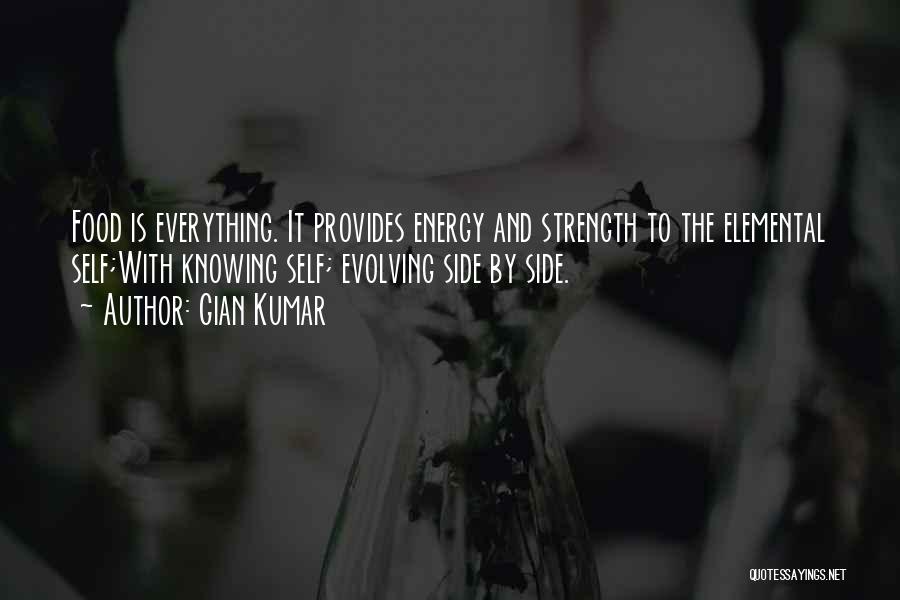 Gian Kumar Quotes: Food Is Everything. It Provides Energy And Strength To The Elemental Self;with Knowing Self; Evolving Side By Side.