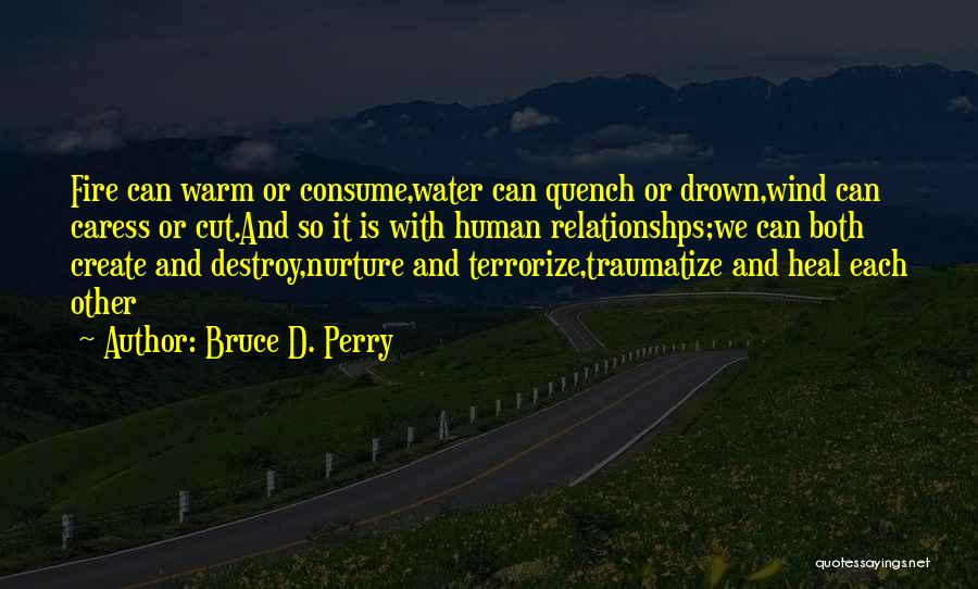 Bruce D. Perry Quotes: Fire Can Warm Or Consume,water Can Quench Or Drown,wind Can Caress Or Cut.and So It Is With Human Relationshps;we Can