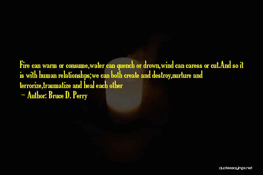 Bruce D. Perry Quotes: Fire Can Warm Or Consume,water Can Quench Or Drown,wind Can Caress Or Cut.and So It Is With Human Relationshps;we Can