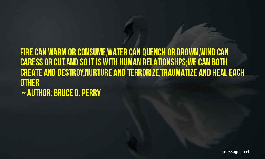 Bruce D. Perry Quotes: Fire Can Warm Or Consume,water Can Quench Or Drown,wind Can Caress Or Cut.and So It Is With Human Relationshps;we Can