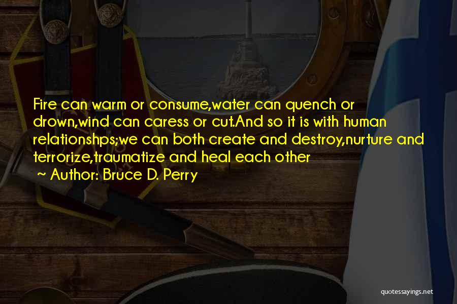 Bruce D. Perry Quotes: Fire Can Warm Or Consume,water Can Quench Or Drown,wind Can Caress Or Cut.and So It Is With Human Relationshps;we Can