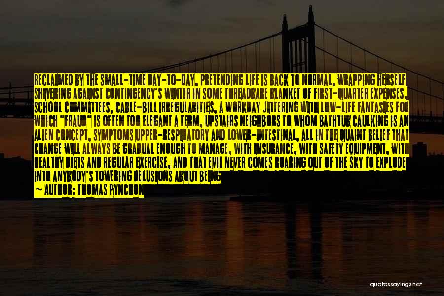 Thomas Pynchon Quotes: Reclaimed By The Small-time Day-to-day, Pretending Life Is Back To Normal, Wrapping Herself Shivering Against Contingency's Winter In Some Threadbare
