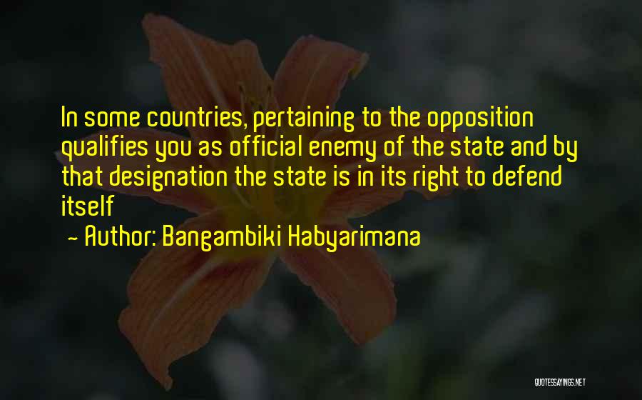 Bangambiki Habyarimana Quotes: In Some Countries, Pertaining To The Opposition Qualifies You As Official Enemy Of The State And By That Designation The