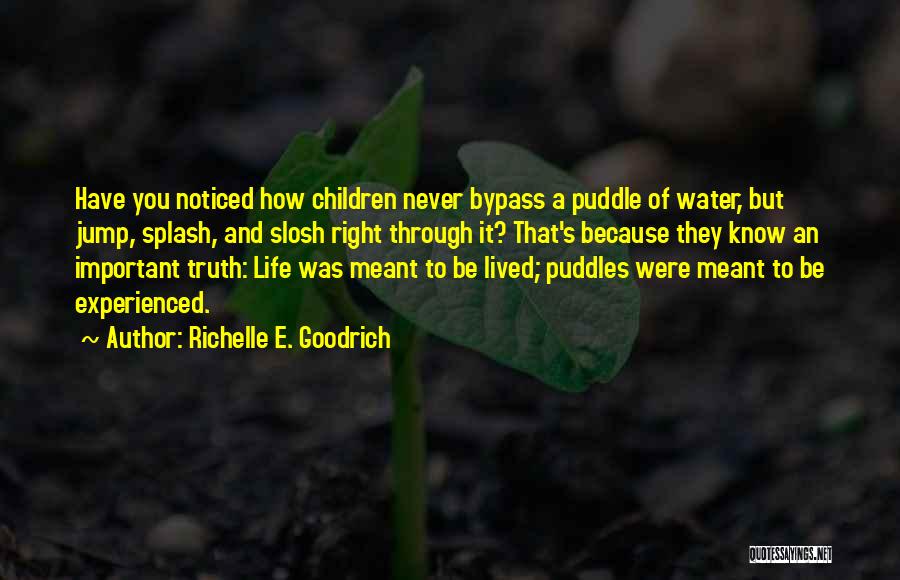 Richelle E. Goodrich Quotes: Have You Noticed How Children Never Bypass A Puddle Of Water, But Jump, Splash, And Slosh Right Through It? That's