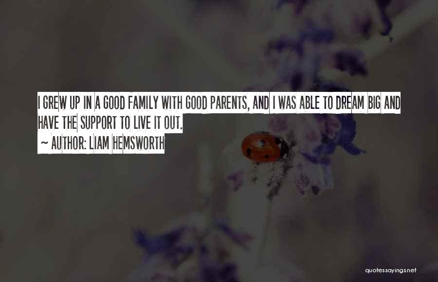 Liam Hemsworth Quotes: I Grew Up In A Good Family With Good Parents, And I Was Able To Dream Big And Have The