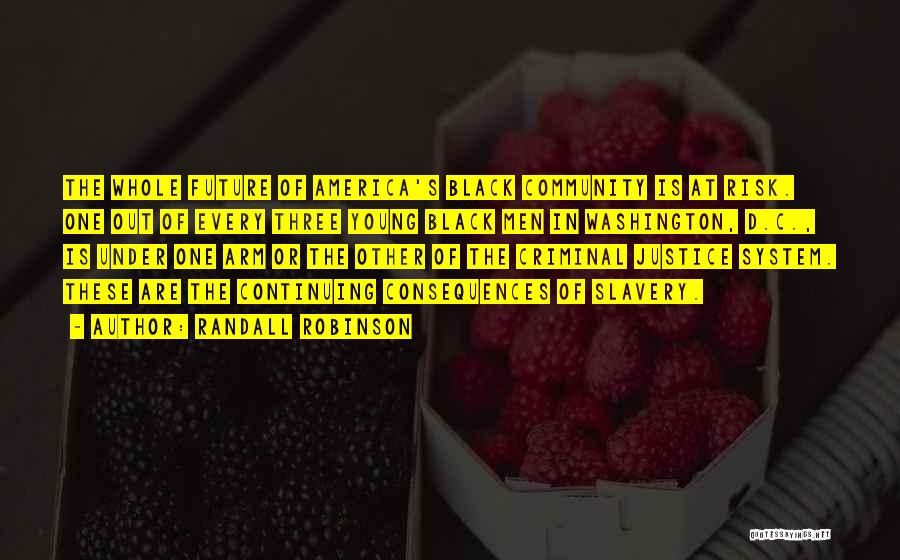 Randall Robinson Quotes: The Whole Future Of America's Black Community Is At Risk. One Out Of Every Three Young Black Men In Washington,