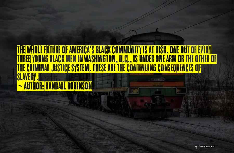 Randall Robinson Quotes: The Whole Future Of America's Black Community Is At Risk. One Out Of Every Three Young Black Men In Washington,