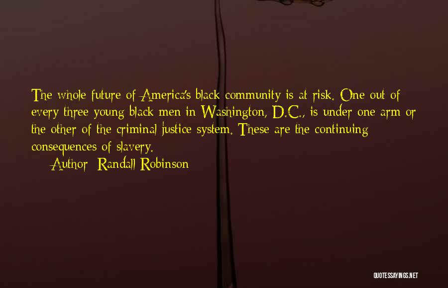 Randall Robinson Quotes: The Whole Future Of America's Black Community Is At Risk. One Out Of Every Three Young Black Men In Washington,