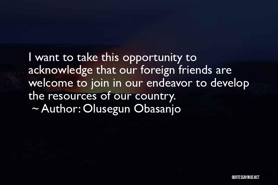 Olusegun Obasanjo Quotes: I Want To Take This Opportunity To Acknowledge That Our Foreign Friends Are Welcome To Join In Our Endeavor To