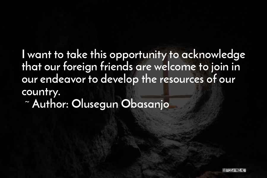 Olusegun Obasanjo Quotes: I Want To Take This Opportunity To Acknowledge That Our Foreign Friends Are Welcome To Join In Our Endeavor To