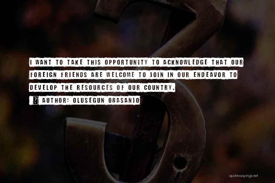 Olusegun Obasanjo Quotes: I Want To Take This Opportunity To Acknowledge That Our Foreign Friends Are Welcome To Join In Our Endeavor To