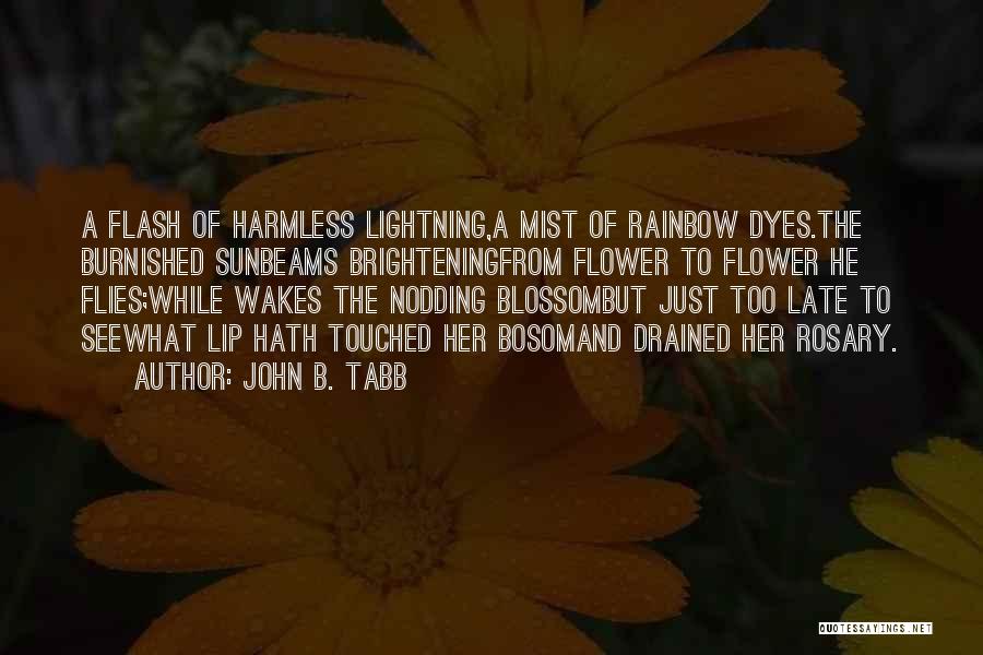 John B. Tabb Quotes: A Flash Of Harmless Lightning,a Mist Of Rainbow Dyes.the Burnished Sunbeams Brighteningfrom Flower To Flower He Flies;while Wakes The Nodding