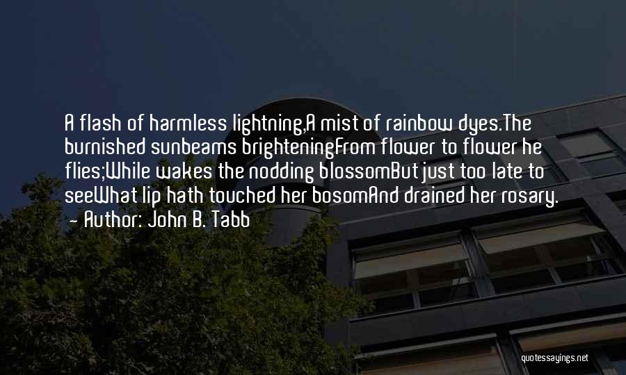 John B. Tabb Quotes: A Flash Of Harmless Lightning,a Mist Of Rainbow Dyes.the Burnished Sunbeams Brighteningfrom Flower To Flower He Flies;while Wakes The Nodding