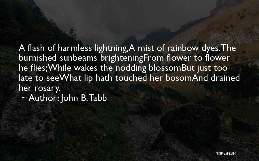John B. Tabb Quotes: A Flash Of Harmless Lightning,a Mist Of Rainbow Dyes.the Burnished Sunbeams Brighteningfrom Flower To Flower He Flies;while Wakes The Nodding
