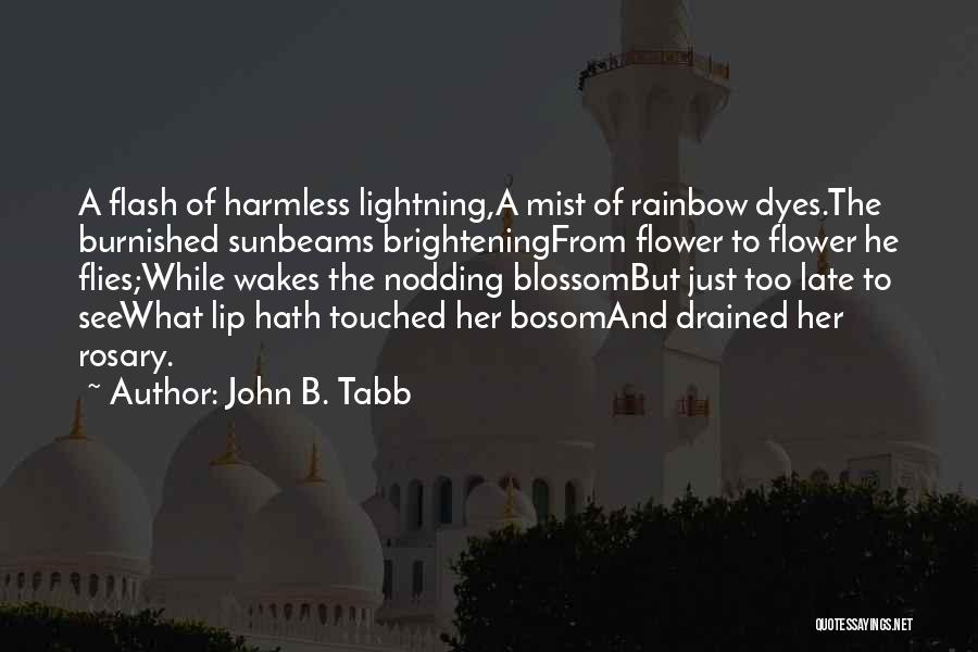 John B. Tabb Quotes: A Flash Of Harmless Lightning,a Mist Of Rainbow Dyes.the Burnished Sunbeams Brighteningfrom Flower To Flower He Flies;while Wakes The Nodding
