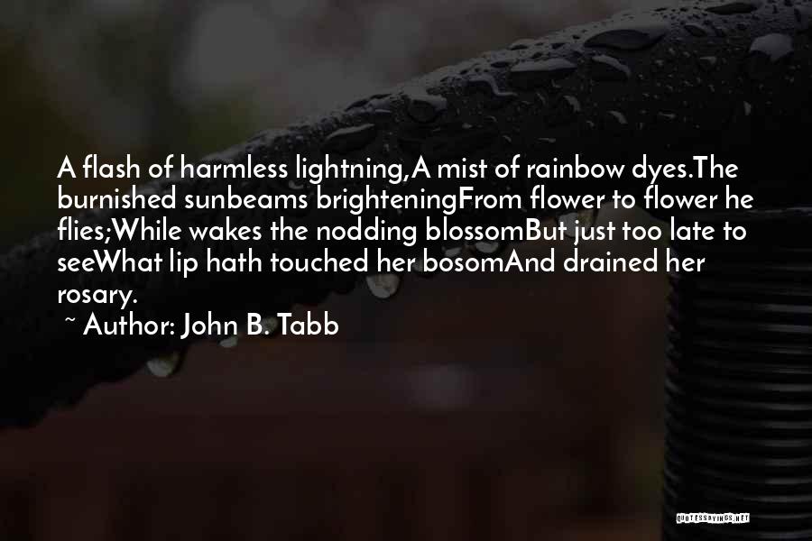 John B. Tabb Quotes: A Flash Of Harmless Lightning,a Mist Of Rainbow Dyes.the Burnished Sunbeams Brighteningfrom Flower To Flower He Flies;while Wakes The Nodding
