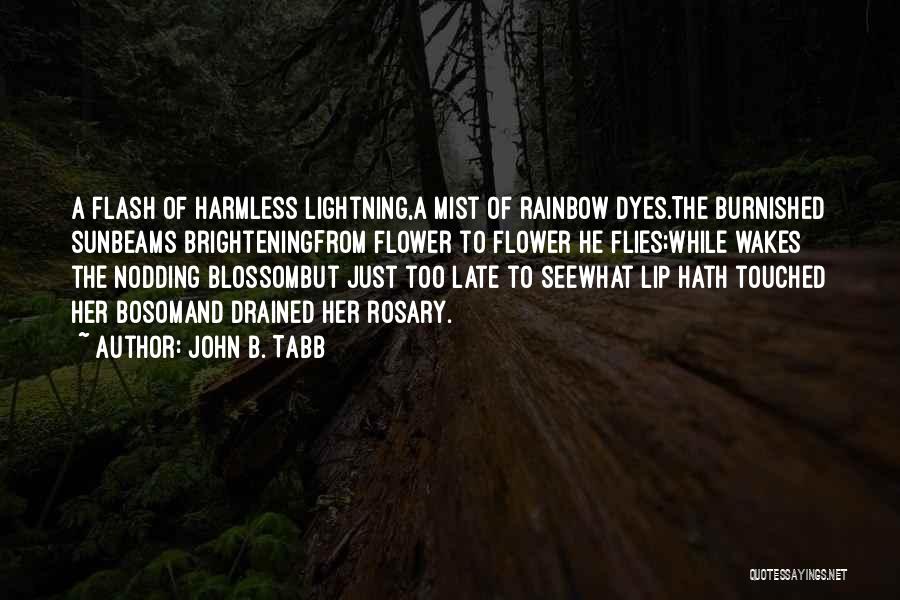 John B. Tabb Quotes: A Flash Of Harmless Lightning,a Mist Of Rainbow Dyes.the Burnished Sunbeams Brighteningfrom Flower To Flower He Flies;while Wakes The Nodding