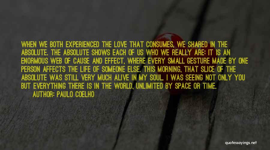 Paulo Coelho Quotes: When We Both Experienced The Love That Consumes, We Shared In The Absolute. The Absolute Shows Each Of Us Who