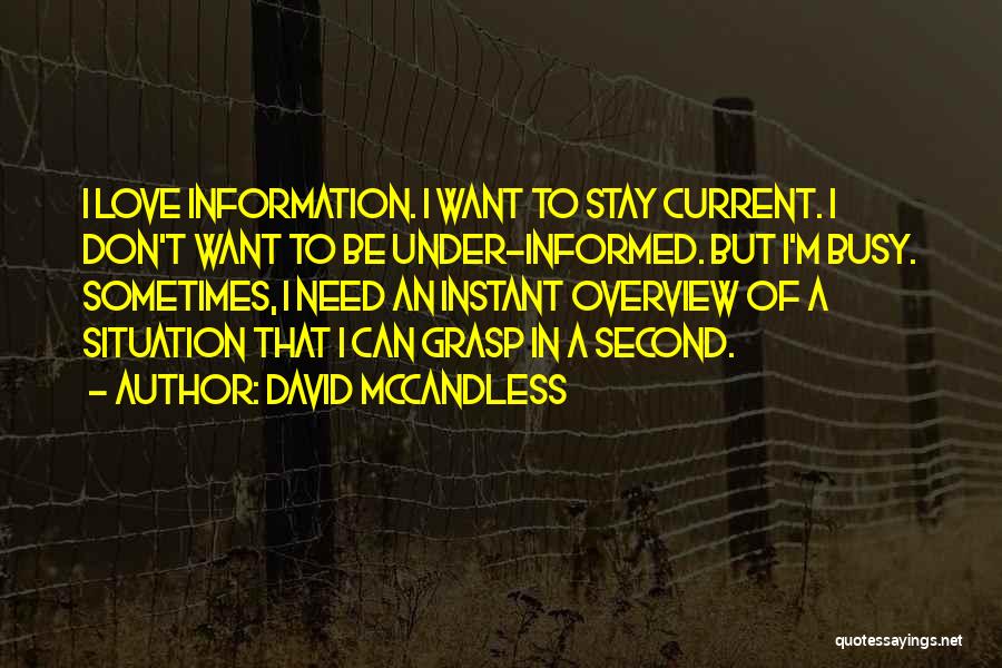 David McCandless Quotes: I Love Information. I Want To Stay Current. I Don't Want To Be Under-informed. But I'm Busy. Sometimes, I Need