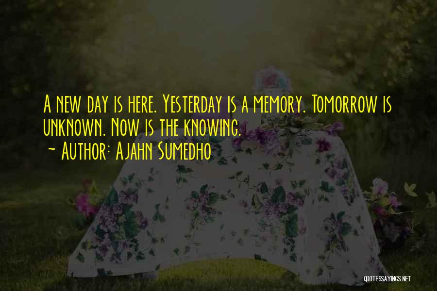 Ajahn Sumedho Quotes: A New Day Is Here. Yesterday Is A Memory. Tomorrow Is Unknown. Now Is The Knowing.