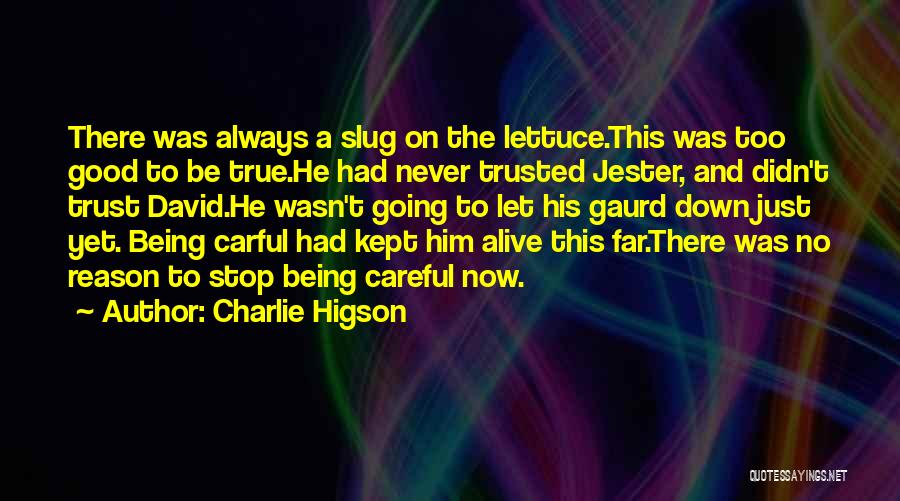 Charlie Higson Quotes: There Was Always A Slug On The Lettuce.this Was Too Good To Be True.he Had Never Trusted Jester, And Didn't