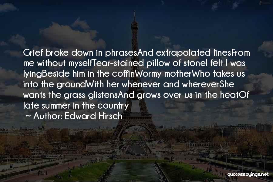 Edward Hirsch Quotes: Grief Broke Down In Phrasesand Extrapolated Linesfrom Me Without Myselftear-stained Pillow Of Stonei Felt I Was Lyingbeside Him In The