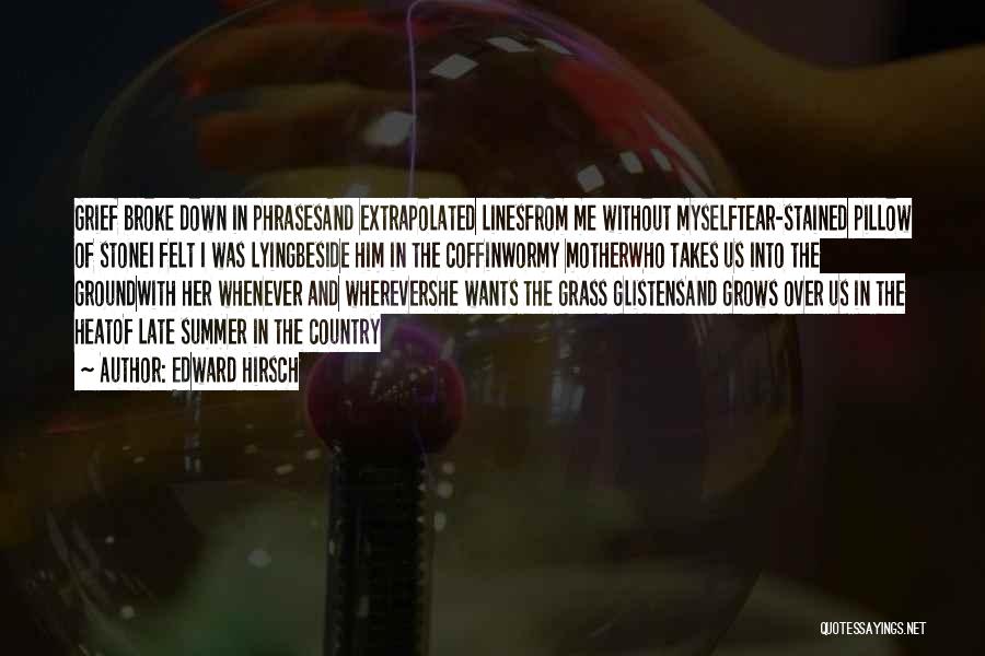 Edward Hirsch Quotes: Grief Broke Down In Phrasesand Extrapolated Linesfrom Me Without Myselftear-stained Pillow Of Stonei Felt I Was Lyingbeside Him In The