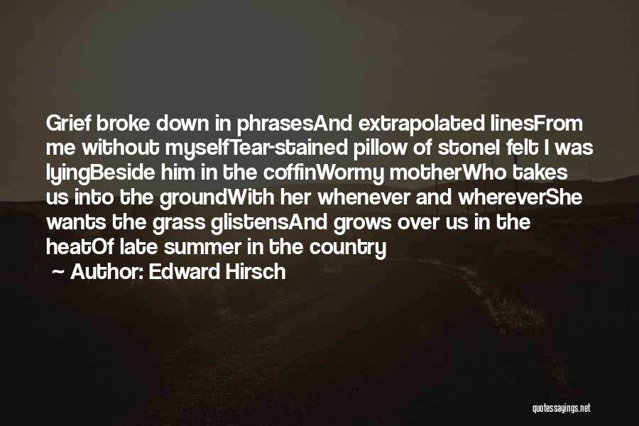 Edward Hirsch Quotes: Grief Broke Down In Phrasesand Extrapolated Linesfrom Me Without Myselftear-stained Pillow Of Stonei Felt I Was Lyingbeside Him In The