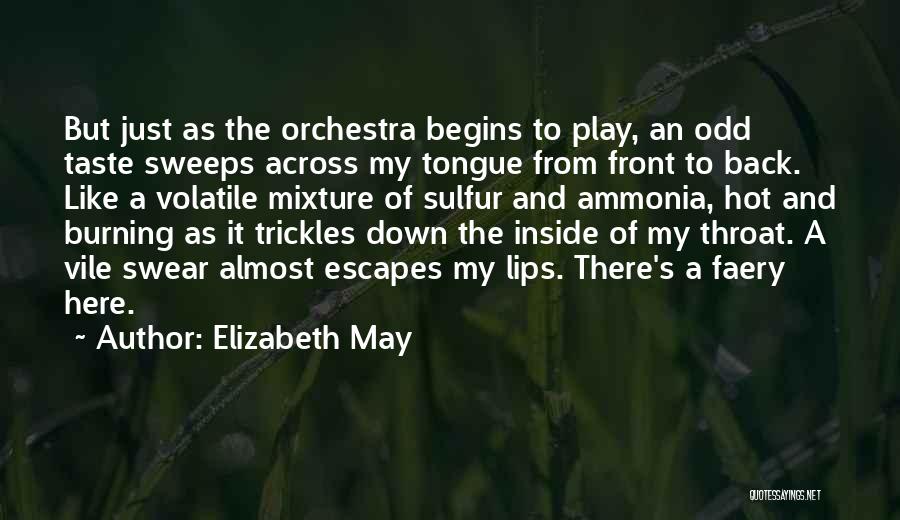 Elizabeth May Quotes: But Just As The Orchestra Begins To Play, An Odd Taste Sweeps Across My Tongue From Front To Back. Like