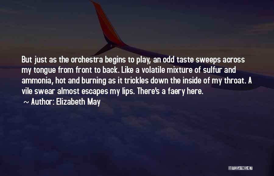 Elizabeth May Quotes: But Just As The Orchestra Begins To Play, An Odd Taste Sweeps Across My Tongue From Front To Back. Like