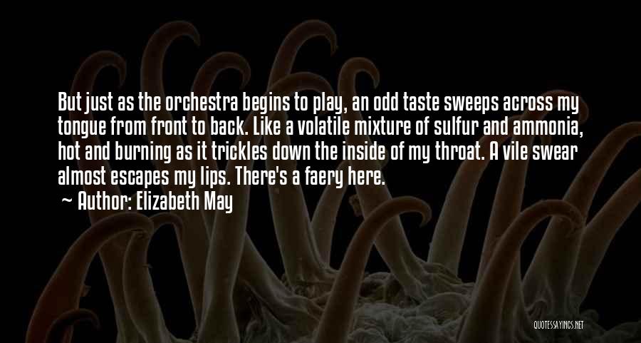 Elizabeth May Quotes: But Just As The Orchestra Begins To Play, An Odd Taste Sweeps Across My Tongue From Front To Back. Like