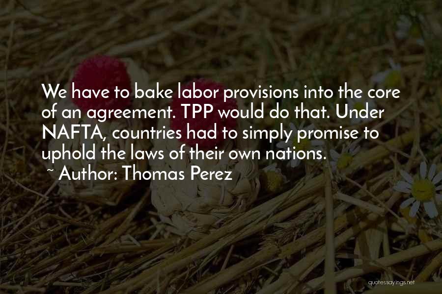 Thomas Perez Quotes: We Have To Bake Labor Provisions Into The Core Of An Agreement. Tpp Would Do That. Under Nafta, Countries Had