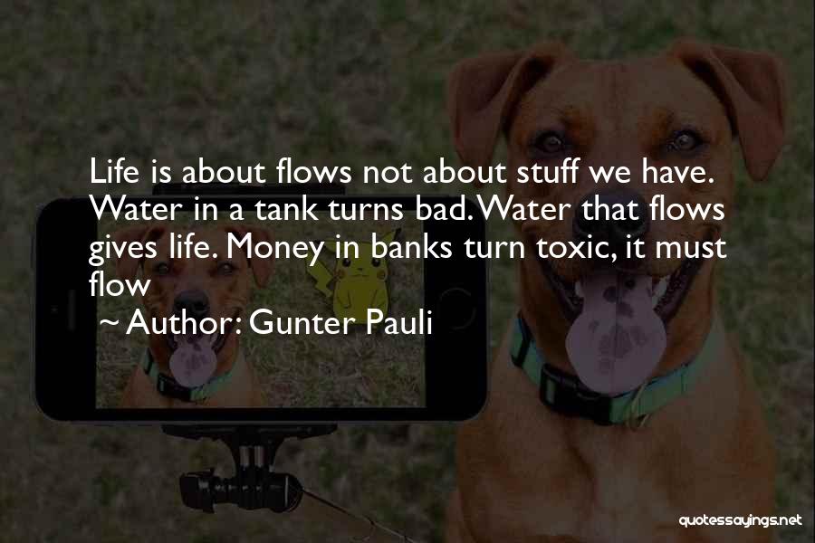 Gunter Pauli Quotes: Life Is About Flows Not About Stuff We Have. Water In A Tank Turns Bad. Water That Flows Gives Life.