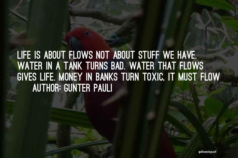 Gunter Pauli Quotes: Life Is About Flows Not About Stuff We Have. Water In A Tank Turns Bad. Water That Flows Gives Life.