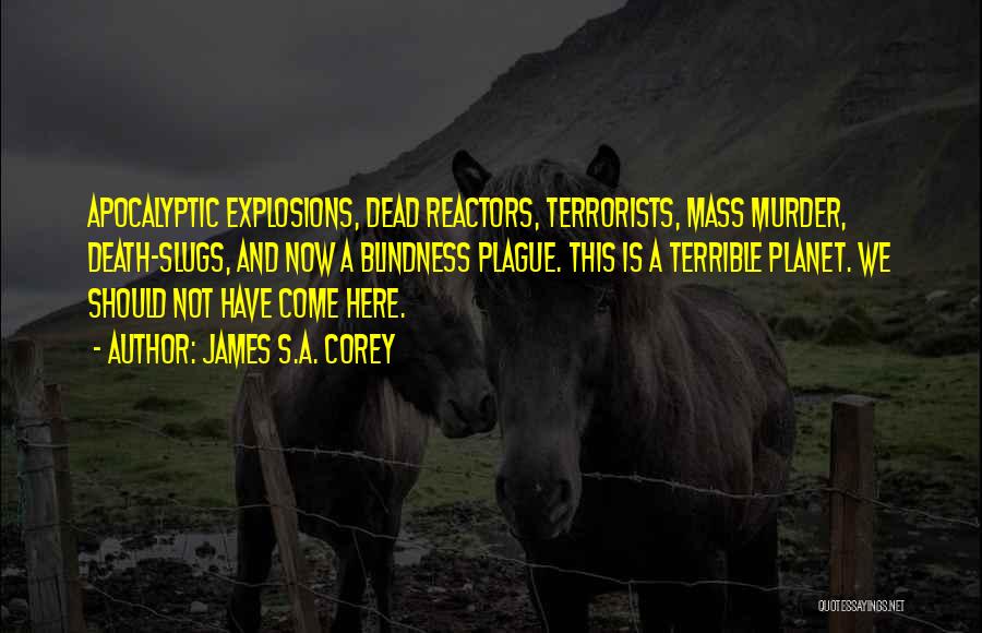 James S.A. Corey Quotes: Apocalyptic Explosions, Dead Reactors, Terrorists, Mass Murder, Death-slugs, And Now A Blindness Plague. This Is A Terrible Planet. We Should