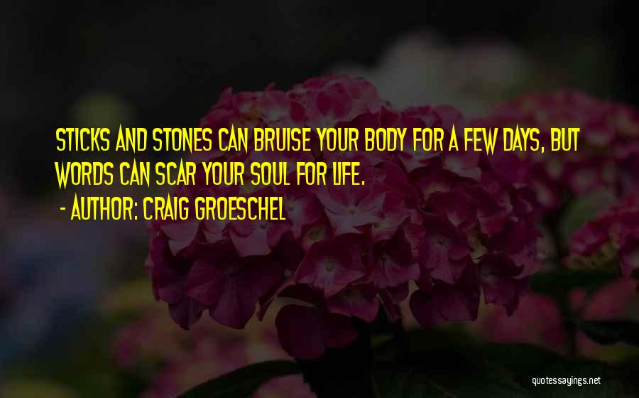 Craig Groeschel Quotes: Sticks And Stones Can Bruise Your Body For A Few Days, But Words Can Scar Your Soul For Life.