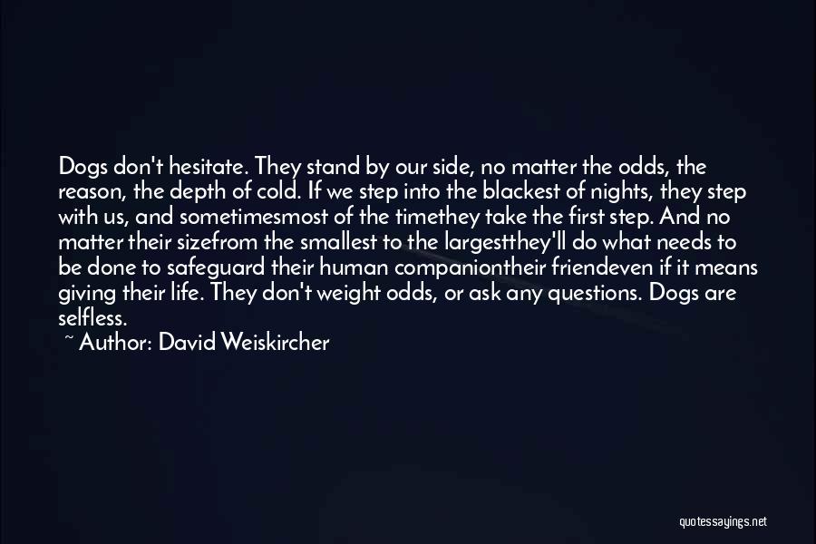 David Weiskircher Quotes: Dogs Don't Hesitate. They Stand By Our Side, No Matter The Odds, The Reason, The Depth Of Cold. If We