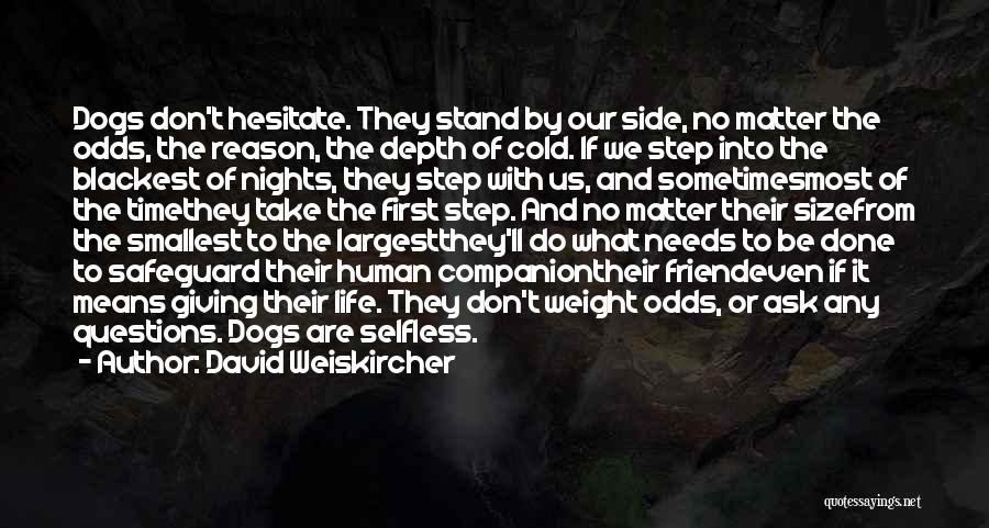 David Weiskircher Quotes: Dogs Don't Hesitate. They Stand By Our Side, No Matter The Odds, The Reason, The Depth Of Cold. If We