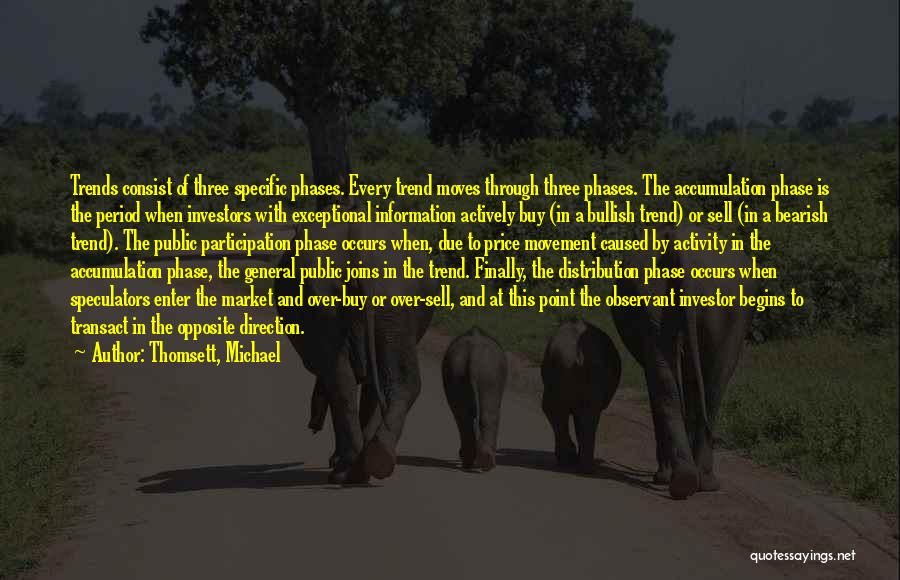 Thomsett, Michael Quotes: Trends Consist Of Three Specific Phases. Every Trend Moves Through Three Phases. The Accumulation Phase Is The Period When Investors