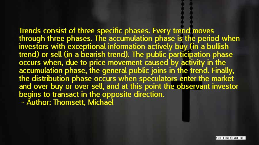 Thomsett, Michael Quotes: Trends Consist Of Three Specific Phases. Every Trend Moves Through Three Phases. The Accumulation Phase Is The Period When Investors