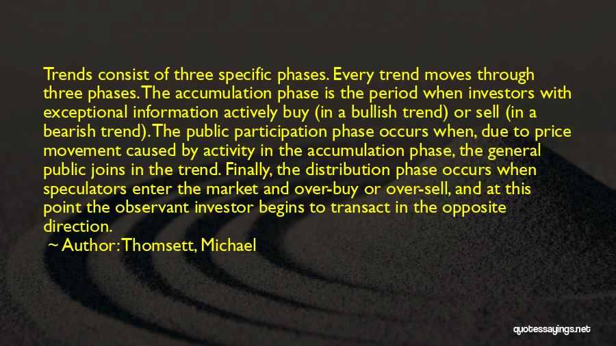 Thomsett, Michael Quotes: Trends Consist Of Three Specific Phases. Every Trend Moves Through Three Phases. The Accumulation Phase Is The Period When Investors