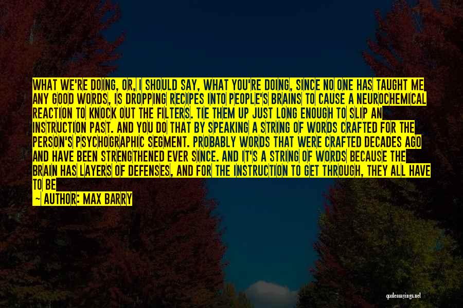 Max Barry Quotes: What We're Doing, Or, I Should Say, What You're Doing, Since No One Has Taught Me Any Good Words, Is