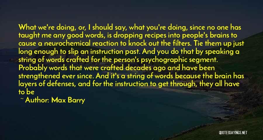 Max Barry Quotes: What We're Doing, Or, I Should Say, What You're Doing, Since No One Has Taught Me Any Good Words, Is