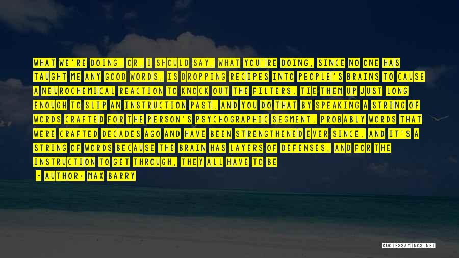 Max Barry Quotes: What We're Doing, Or, I Should Say, What You're Doing, Since No One Has Taught Me Any Good Words, Is