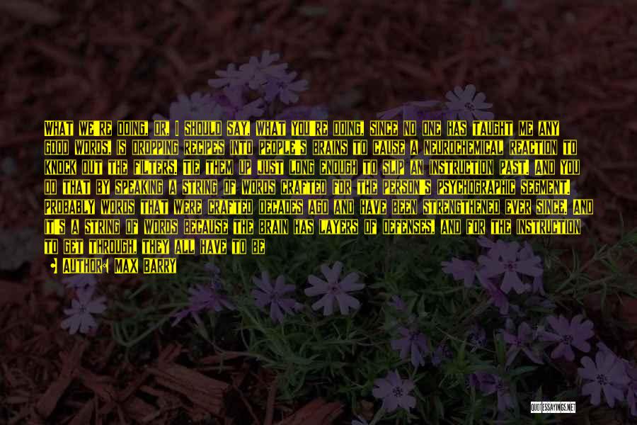 Max Barry Quotes: What We're Doing, Or, I Should Say, What You're Doing, Since No One Has Taught Me Any Good Words, Is