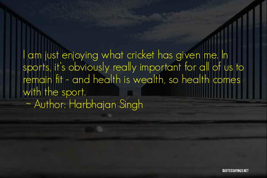 Harbhajan Singh Quotes: I Am Just Enjoying What Cricket Has Given Me. In Sports, It's Obviously Really Important For All Of Us To