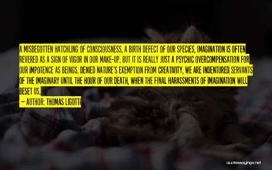 Thomas Ligotti Quotes: A Misbegotten Hatchling Of Consciousness, A Birth Defect Of Our Species, Imagination Is Often Revered As A Sign Of Vigor